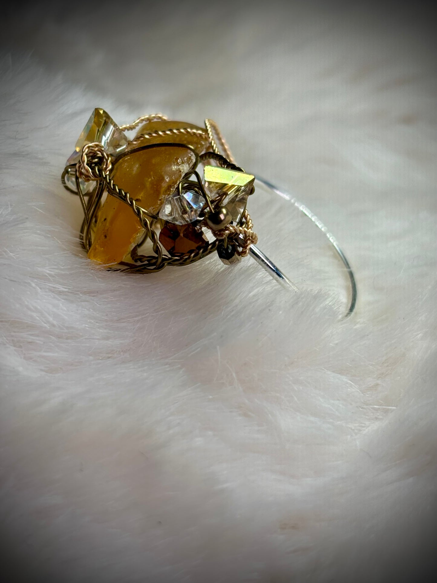 Amber and Opal ring: ancient fire