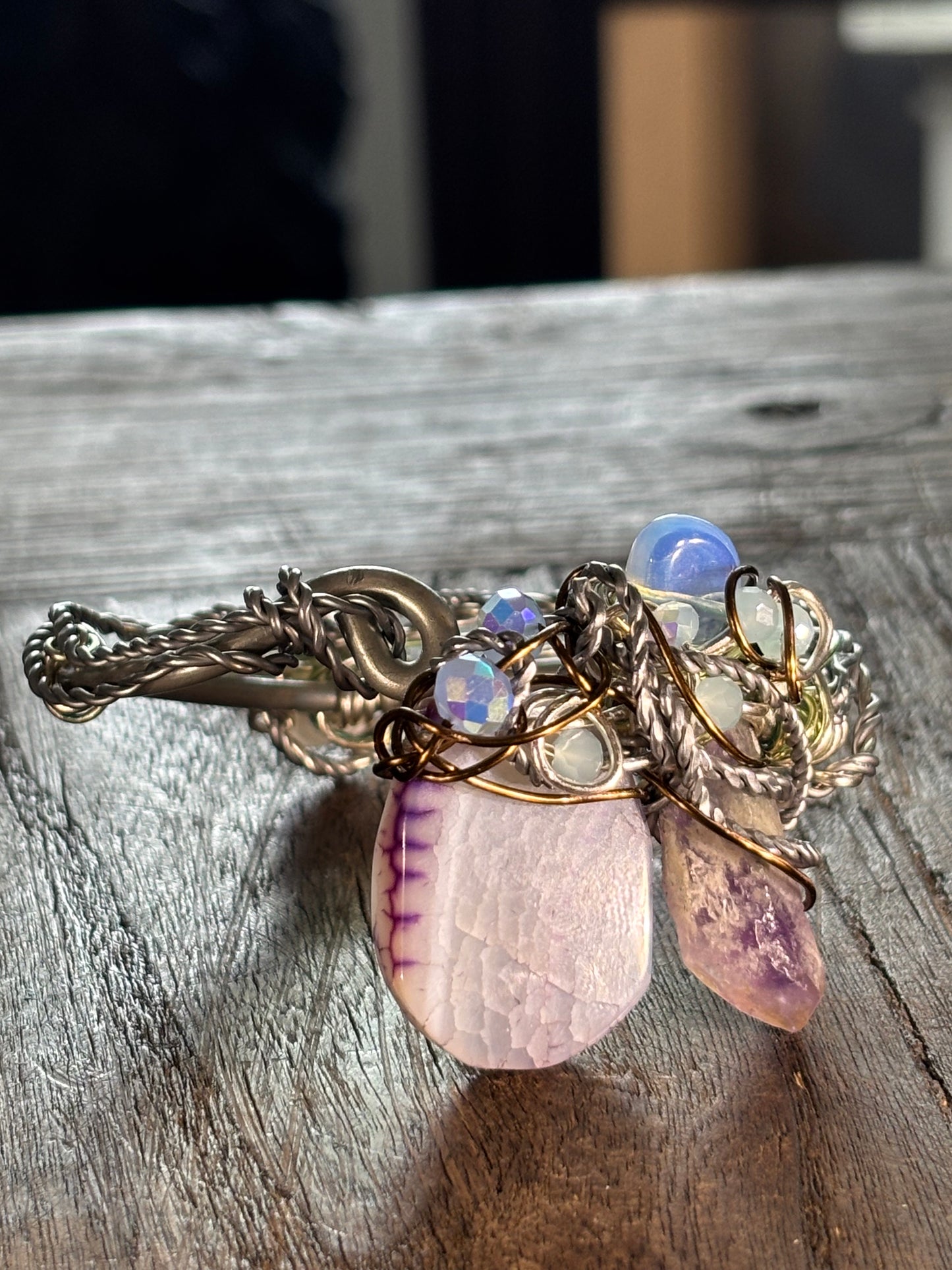 Dragon Vein Agate, Amethyst, Moonstone Bracelet:    DRAGON RIDER
