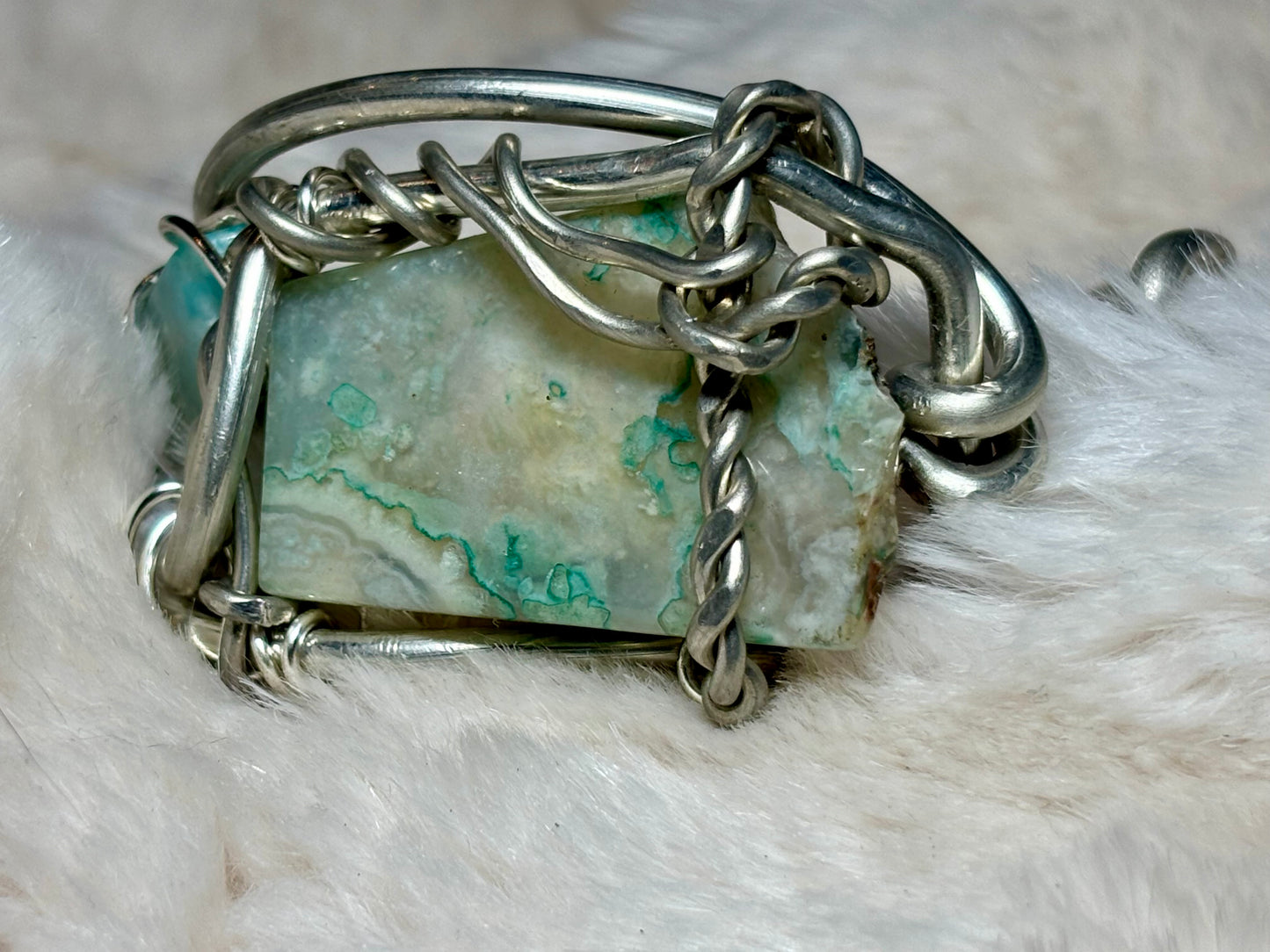 Madagascar Sea Agate and Larimar Bracelet: Ocean Warrior