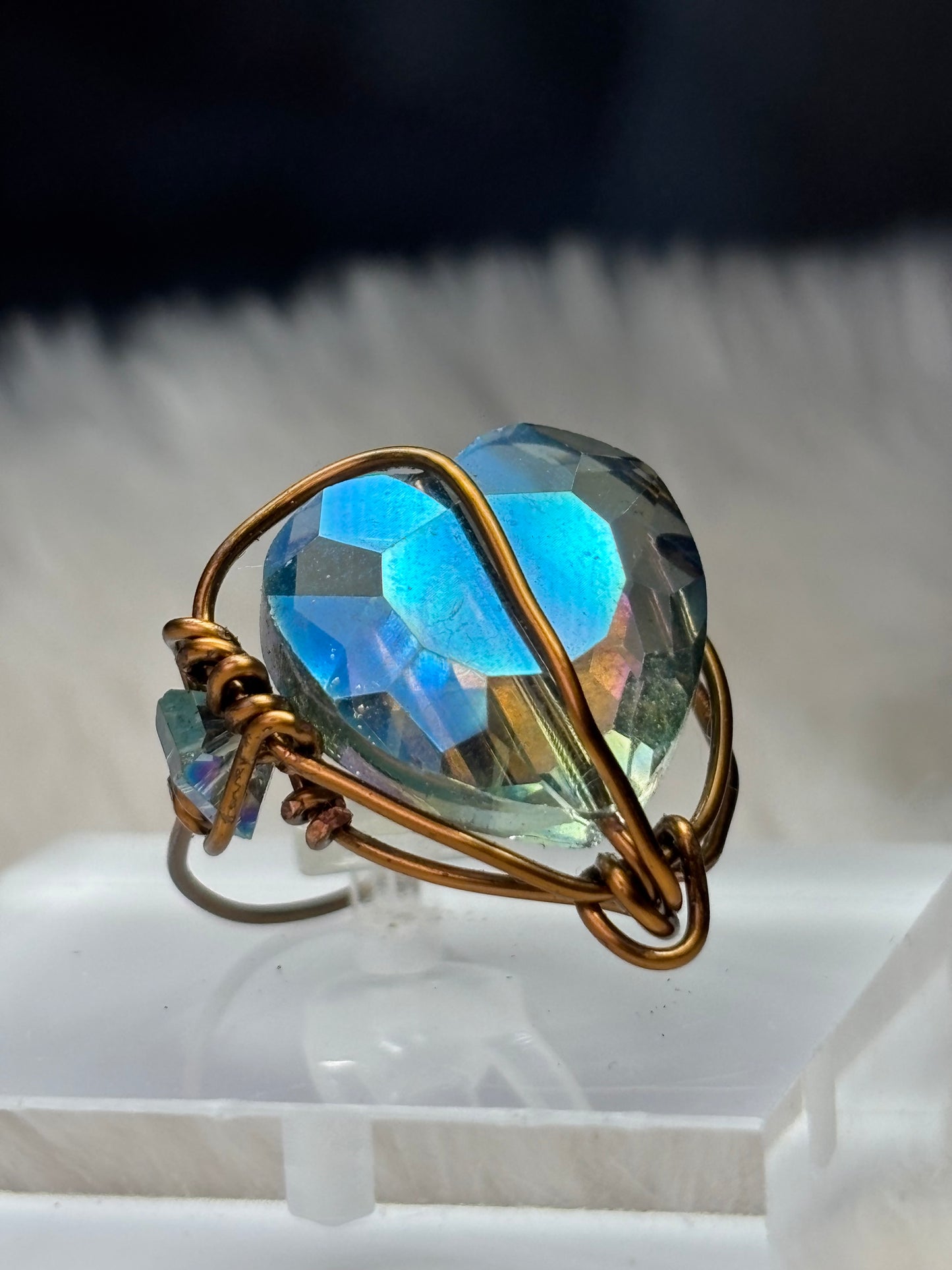 Crystal green heart ring
