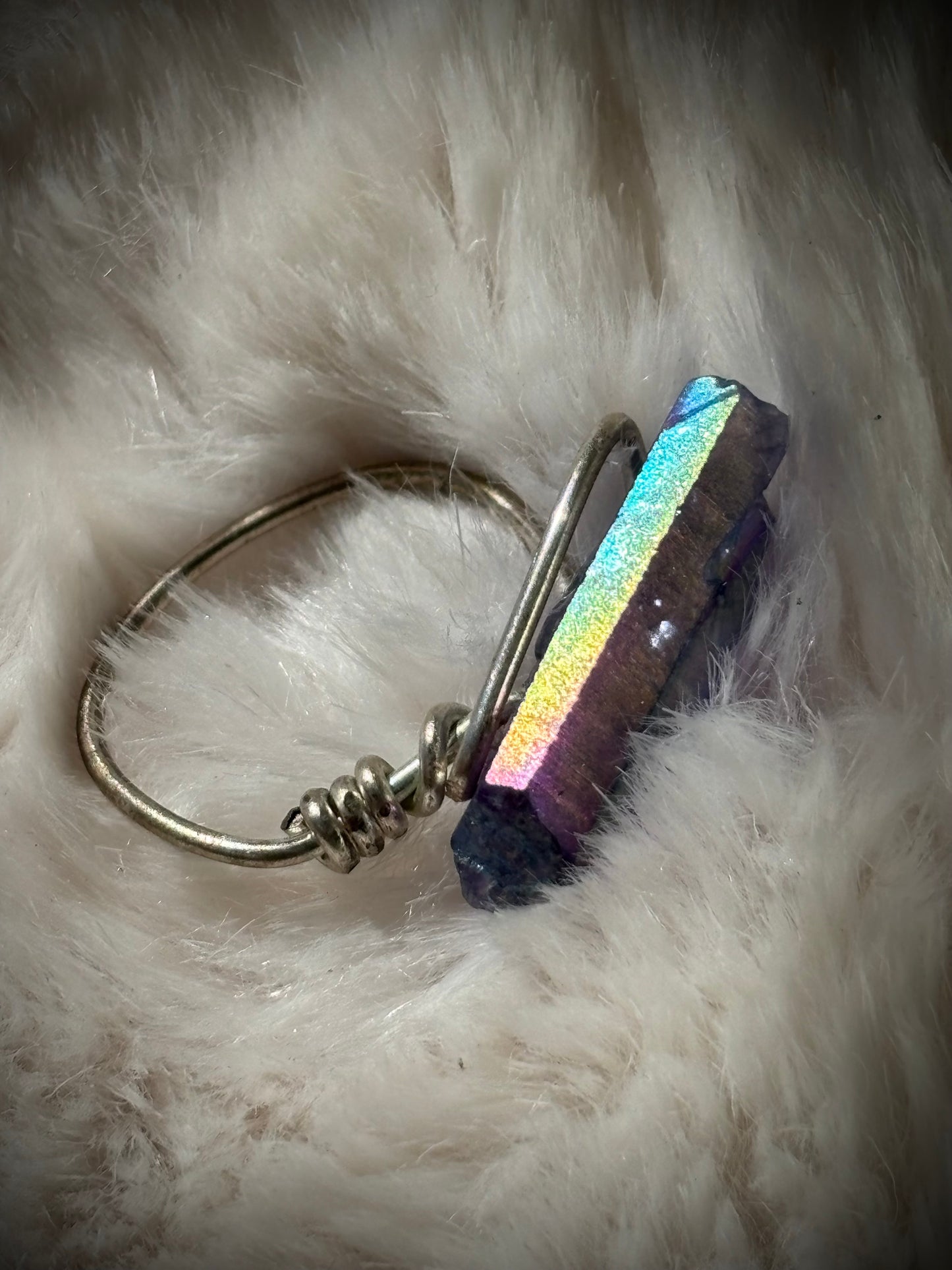 Celestial blade: Titanium Aura Quartz “ rainbow quartz”