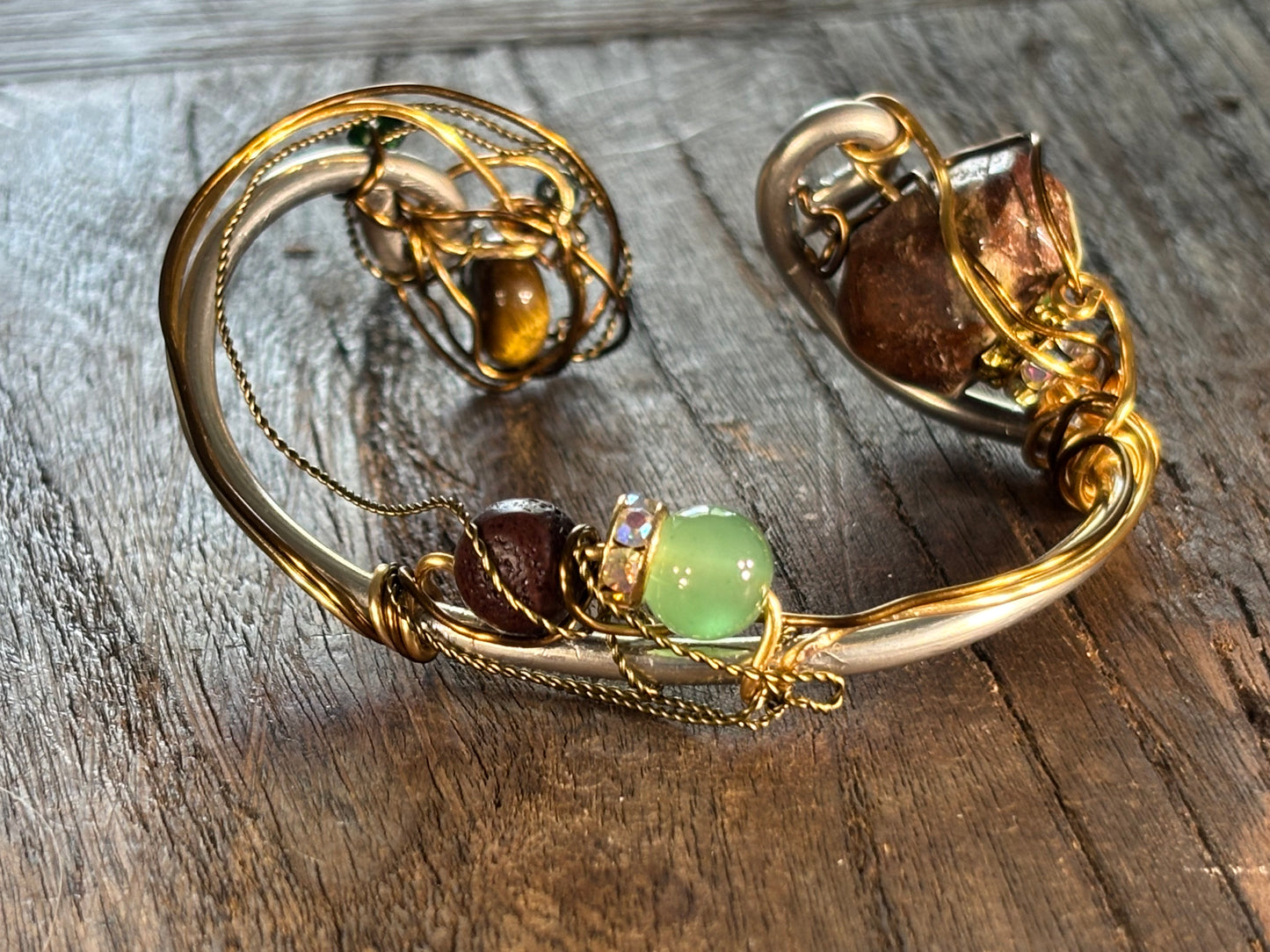 African Opal, tiger eye, Aberdeen, volcano rock ￼Bracelet: ￼