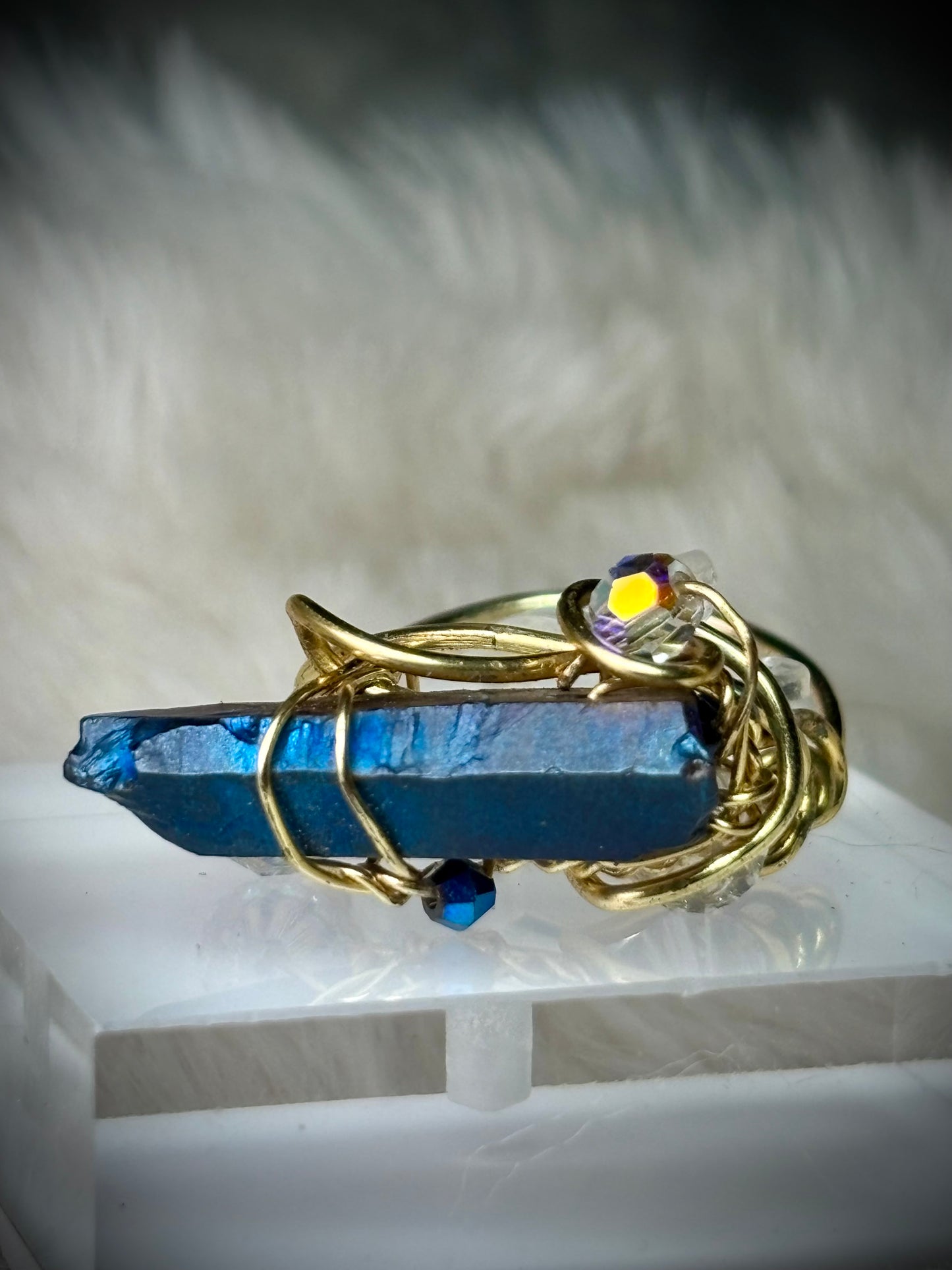 ELECTRIC BLUE:  AURA QUARTZ RING — GOLD