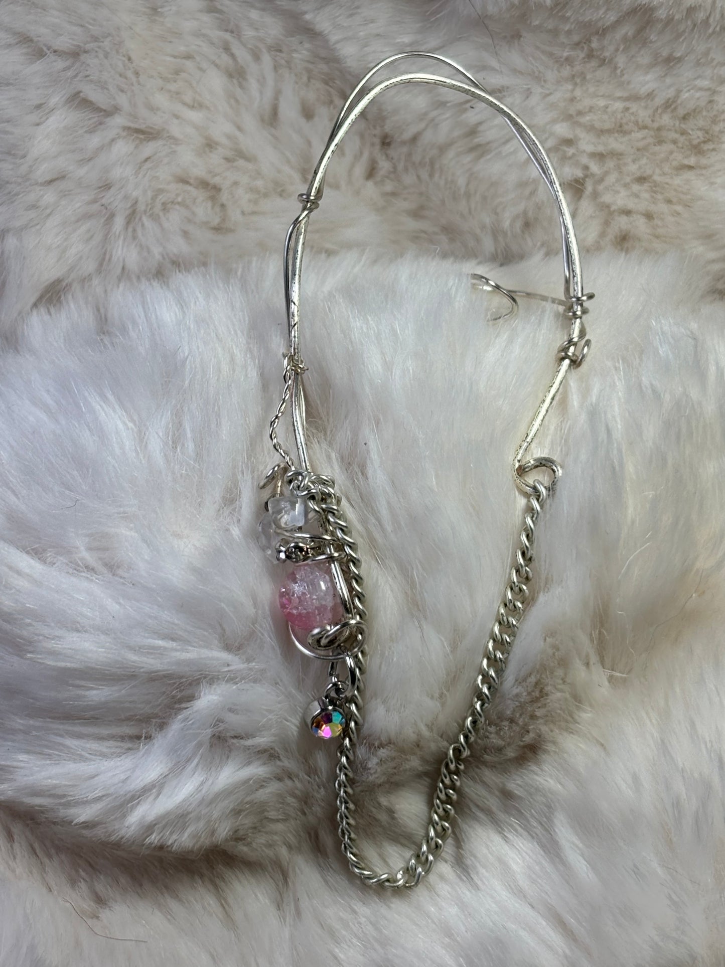 The Phoenix Spark: pink fractured quartz crystal (right) ear cuff￼