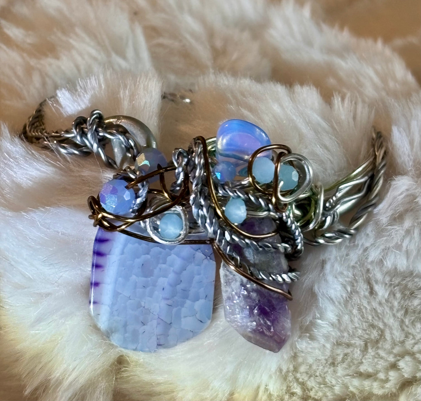Dragon Vein Agate, Amethyst, Moonstone Bracelet:    DRAGON RIDER