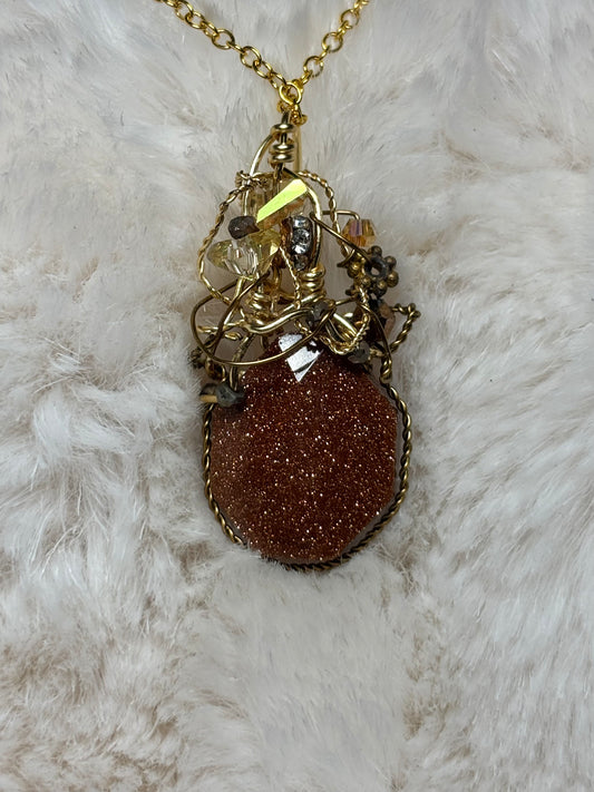 Spark of the soul: goldstone earring/pendant set ￼