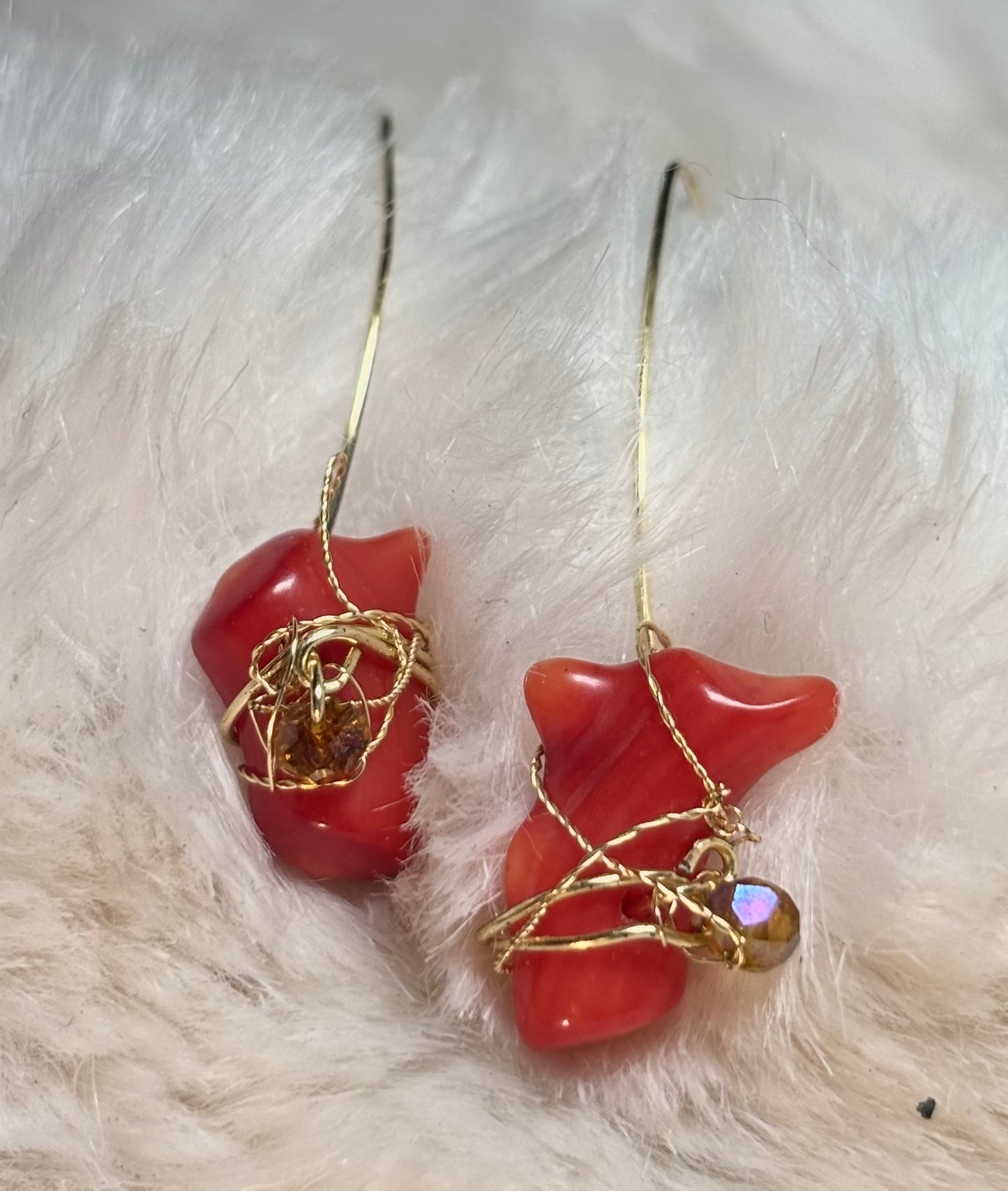 Flame of the sea: red coral earrings ￼