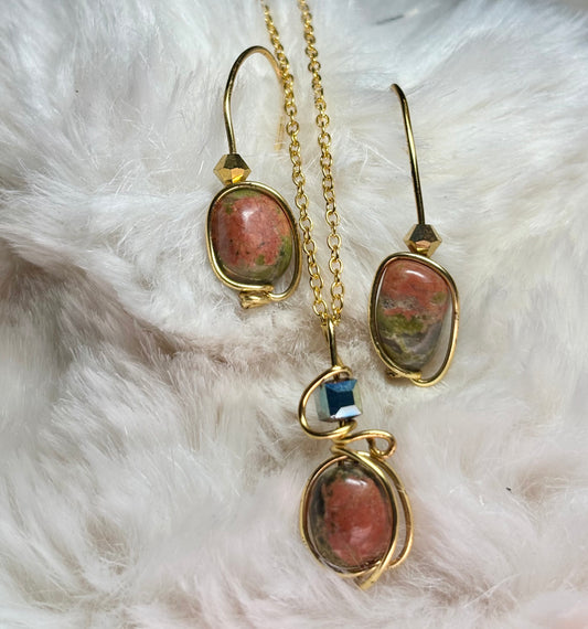 Garden of the heart:           Unakite pendant, and earrings set