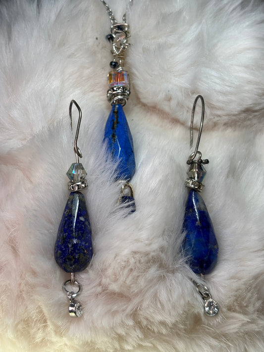 Queen of the night sky: lapis earring/pendant set