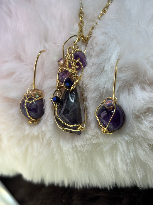 Midnight Crown: Amethyst Earring/Pendant set