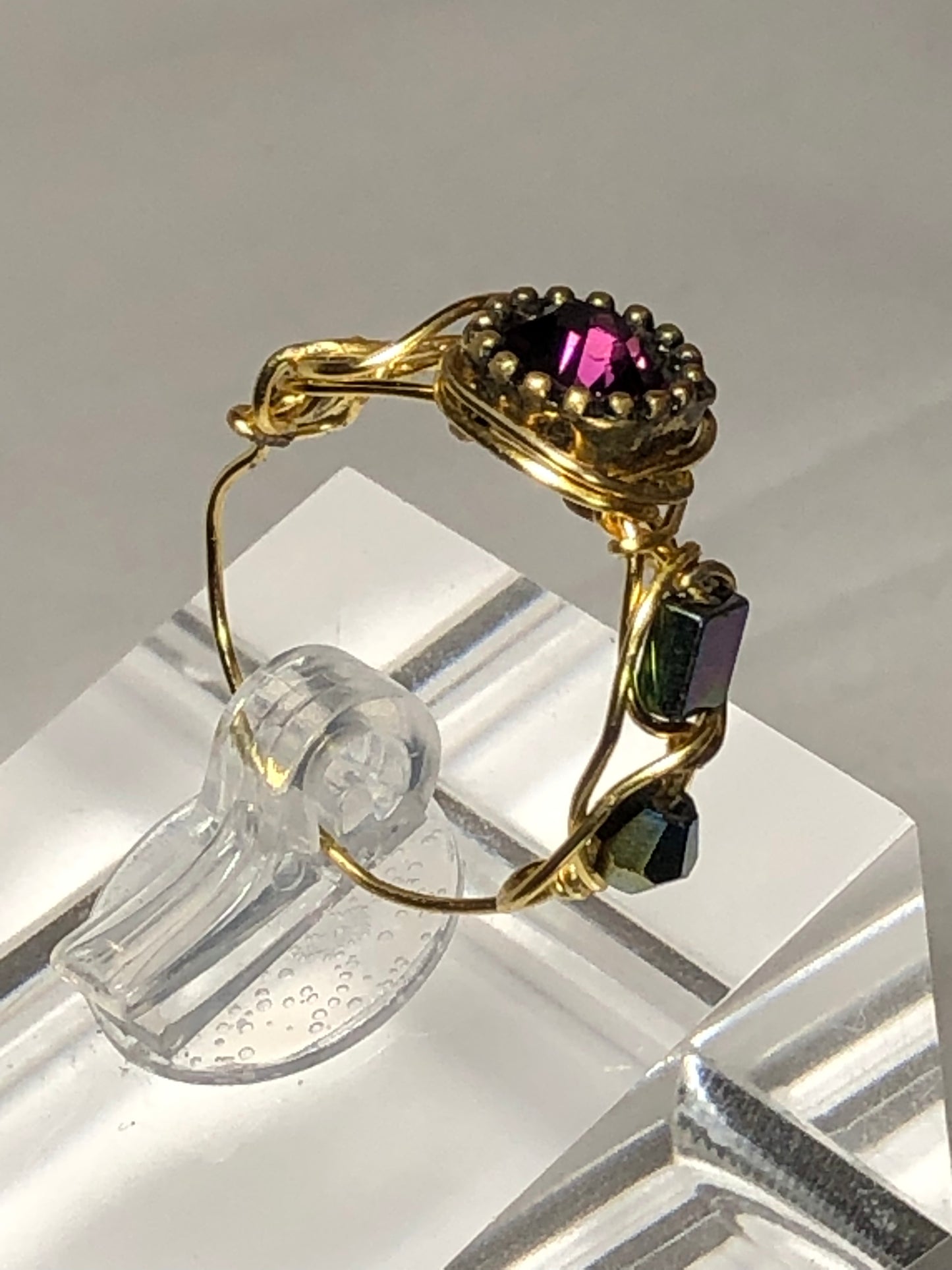 Bismuth & rhinestone ring