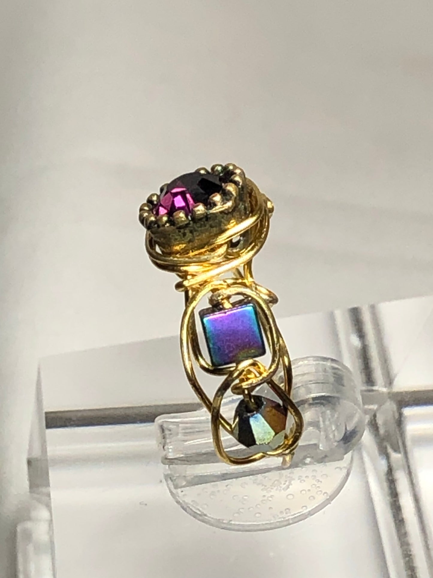 Bismuth & rhinestone ring