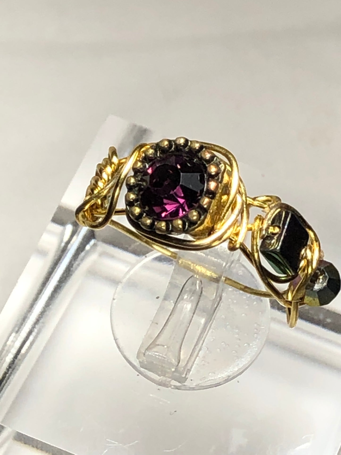 Bismuth & rhinestone ring